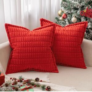 NIB  Red Corduroy Throw Pillow Covers Pack of 2, 18”x18”